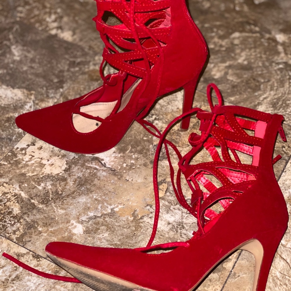 Red Lace Up Heels